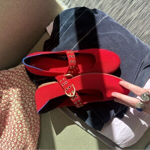 Rothy's Red Flats with Strap and Buckle
